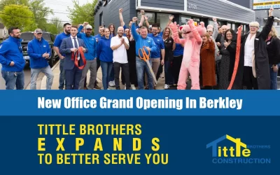 Tittle Brothers Construction team celebrating new office grand opening in Berkley with ribbon cutting ceremony.